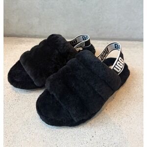 UGG Fluff Yeah Slide Black Slingback Shoes Slippers Women Size 8 NWOT